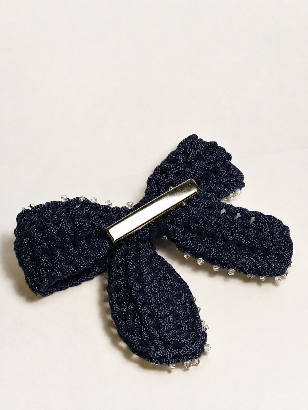 Fermaglio per capelli all’uncinetto — Blu Navy con perline in vetro
