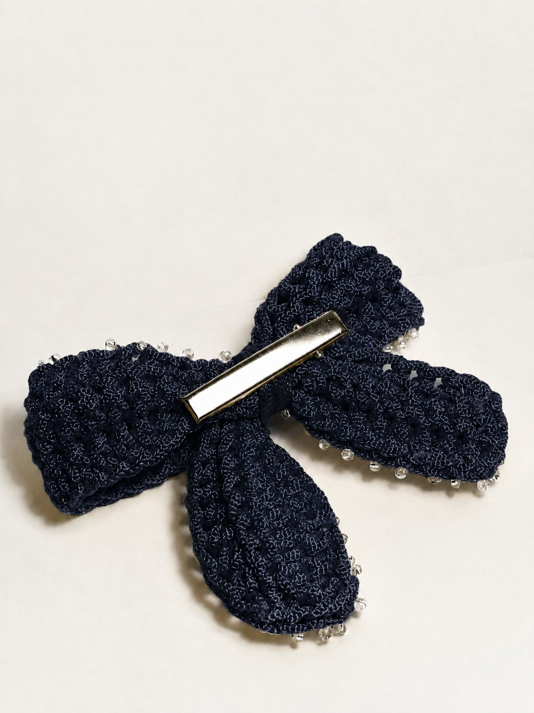 Fermaglio per capelli all’uncinetto — Blu Navy con perline in vetro